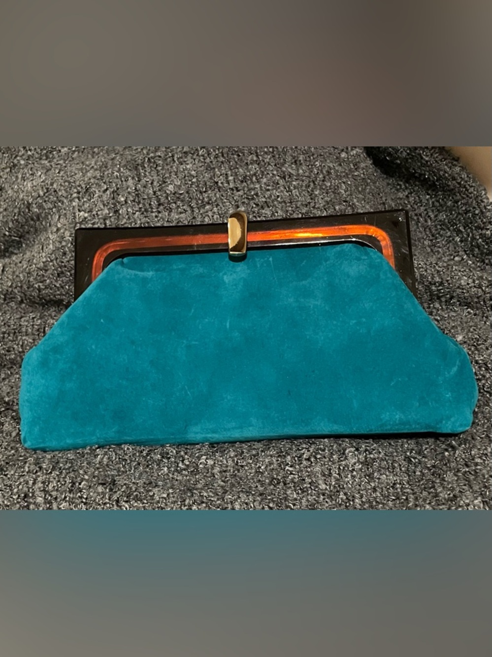 Teal Suede Frame Clutch Handbag